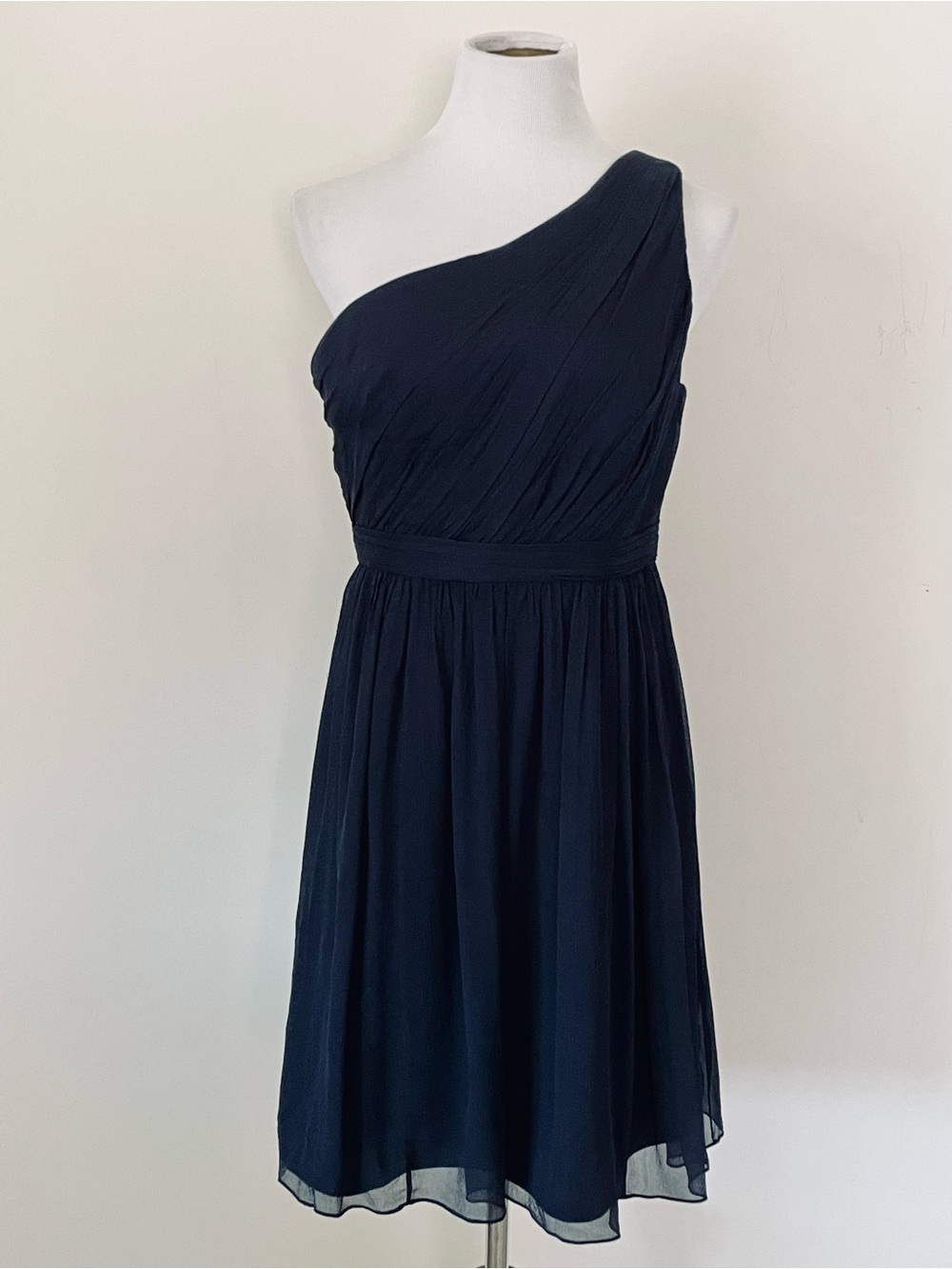 J. Crew One-Shoulder Navy Chiffon Dress
